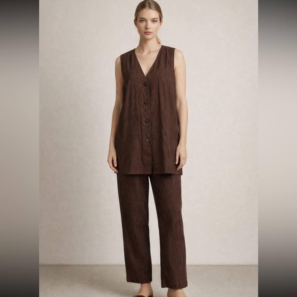 New Marc Ware vest pants suit lagenlook Linen pinstripe